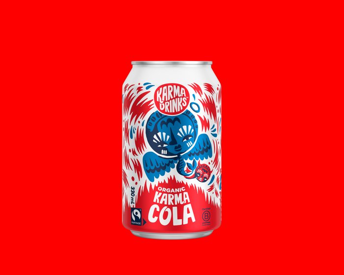 Karma Cola can on red ground