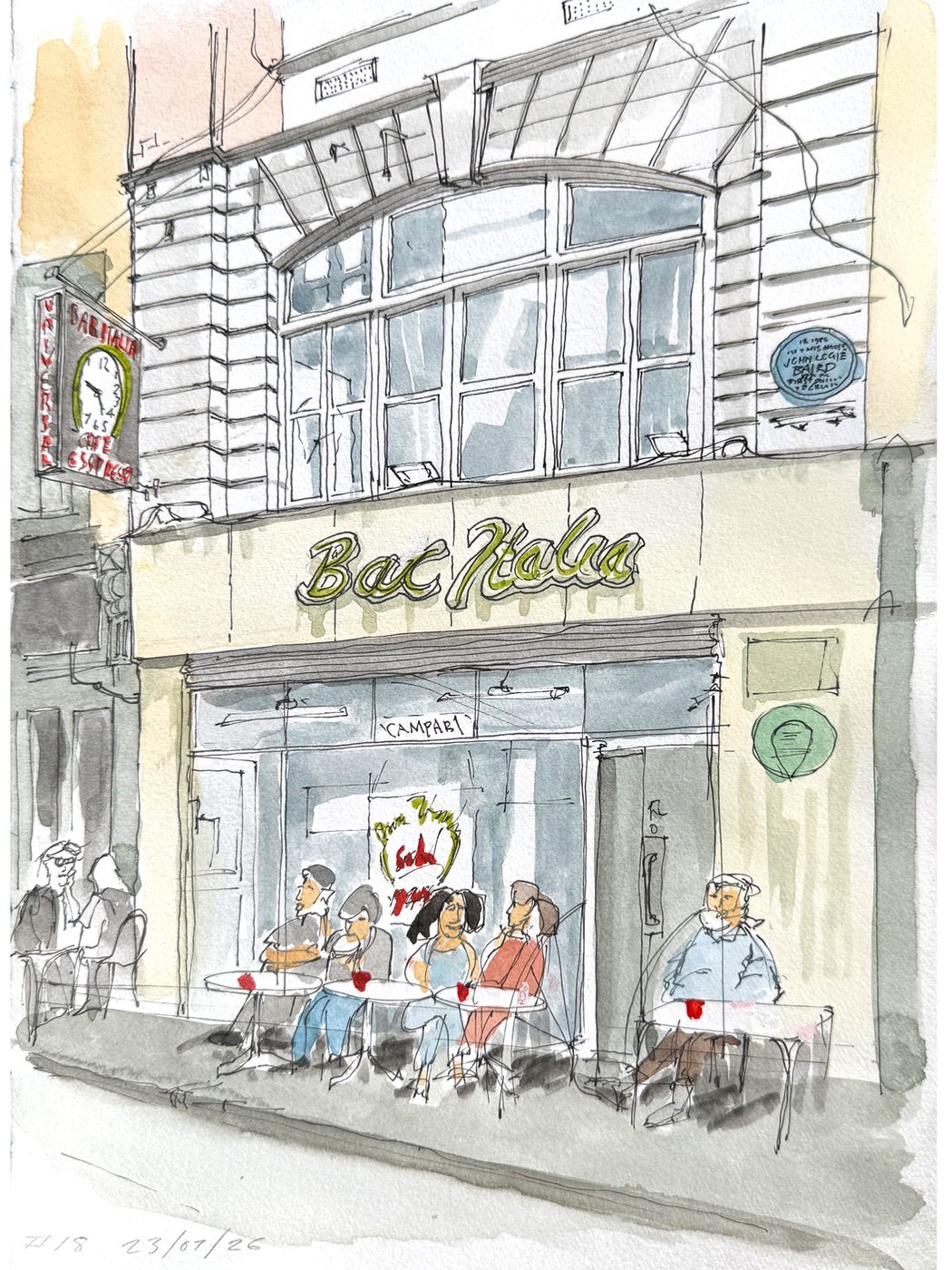 Bar Italia — ink and watercolour drawing