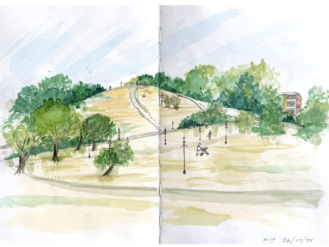 Primrose Hill — ink and watercolour drawing