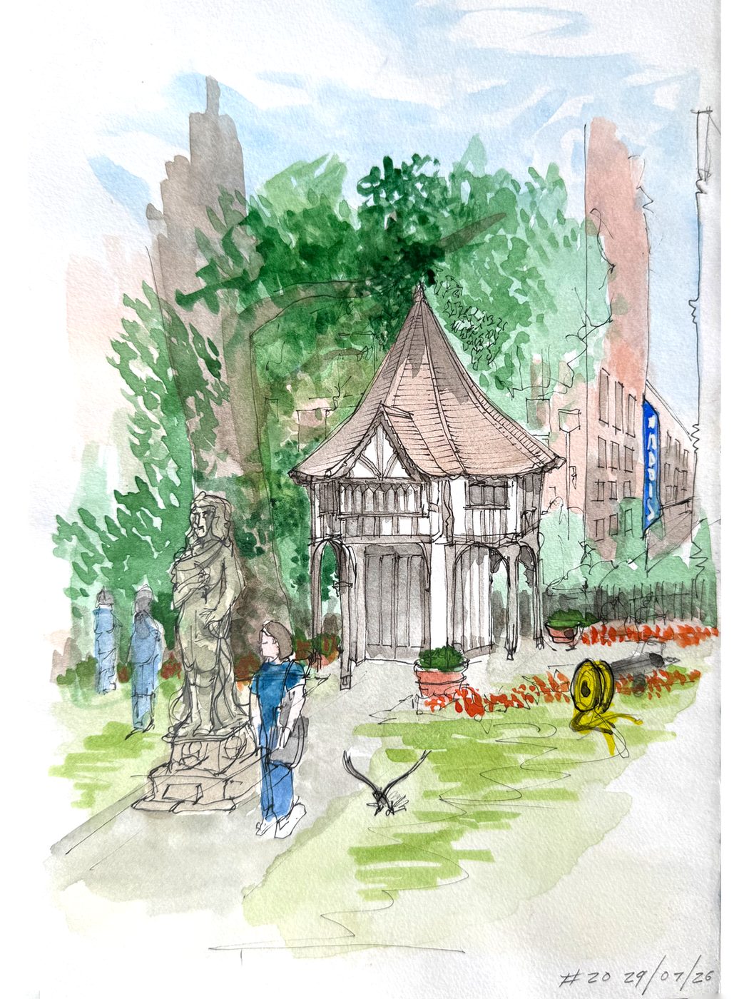 Soho Square — ink and watercolour drawing