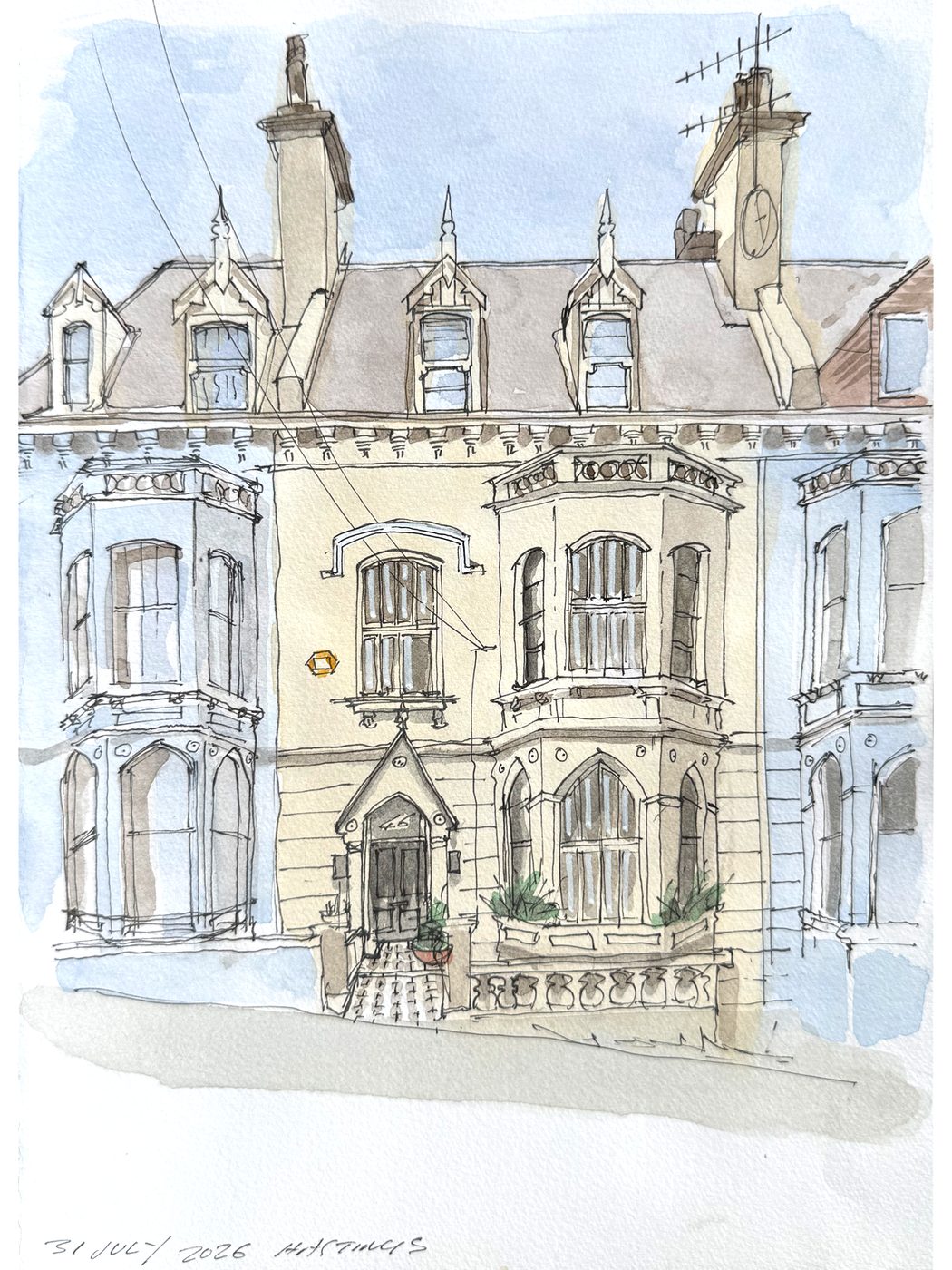 Joe & Alex’s House — ink and watercolour drawing