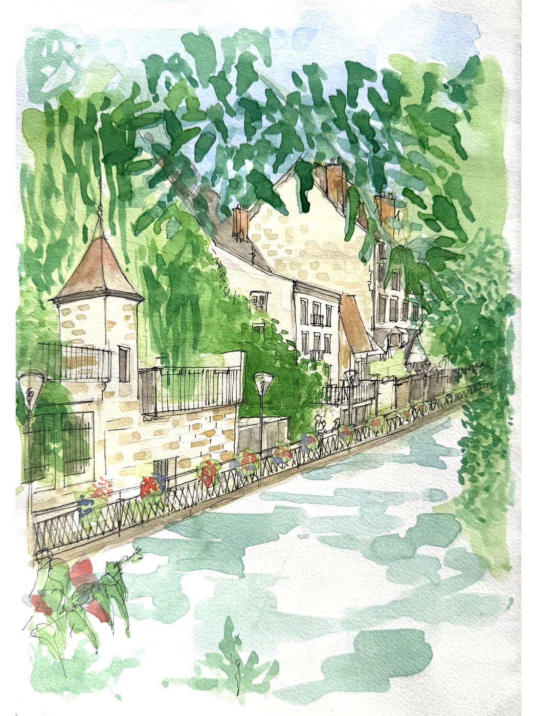 Maison de Louis Pasteur — ink and watercolour drawing