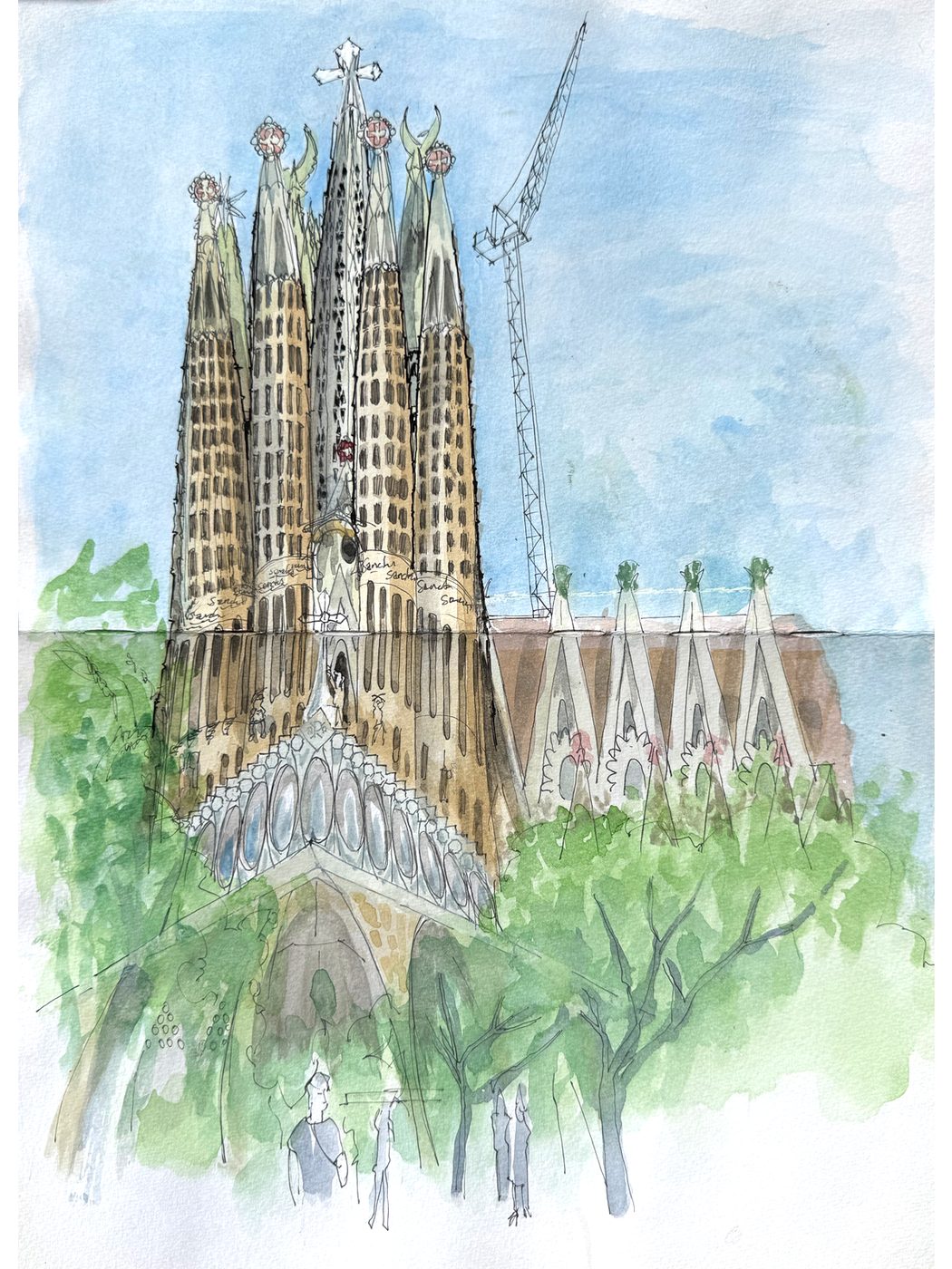 Basílica de la Sagrada Família — ink and watercolour drawing