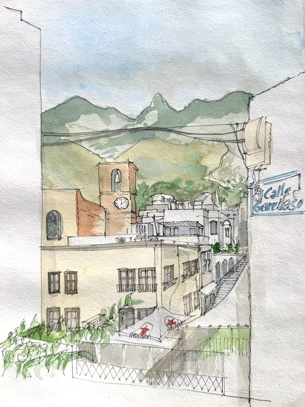 Mojácar, Spain — ink and watercolour drawing