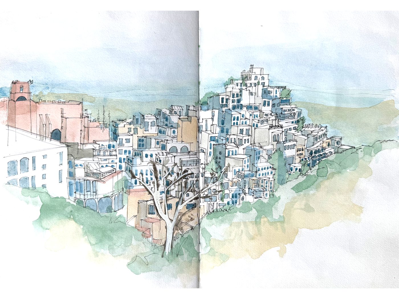 Mojácar, Spain — ink and watercolour drawing