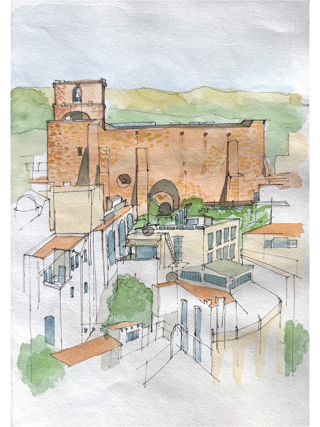 Santa María, Mojácar, Spain — ink and watercolour drawing