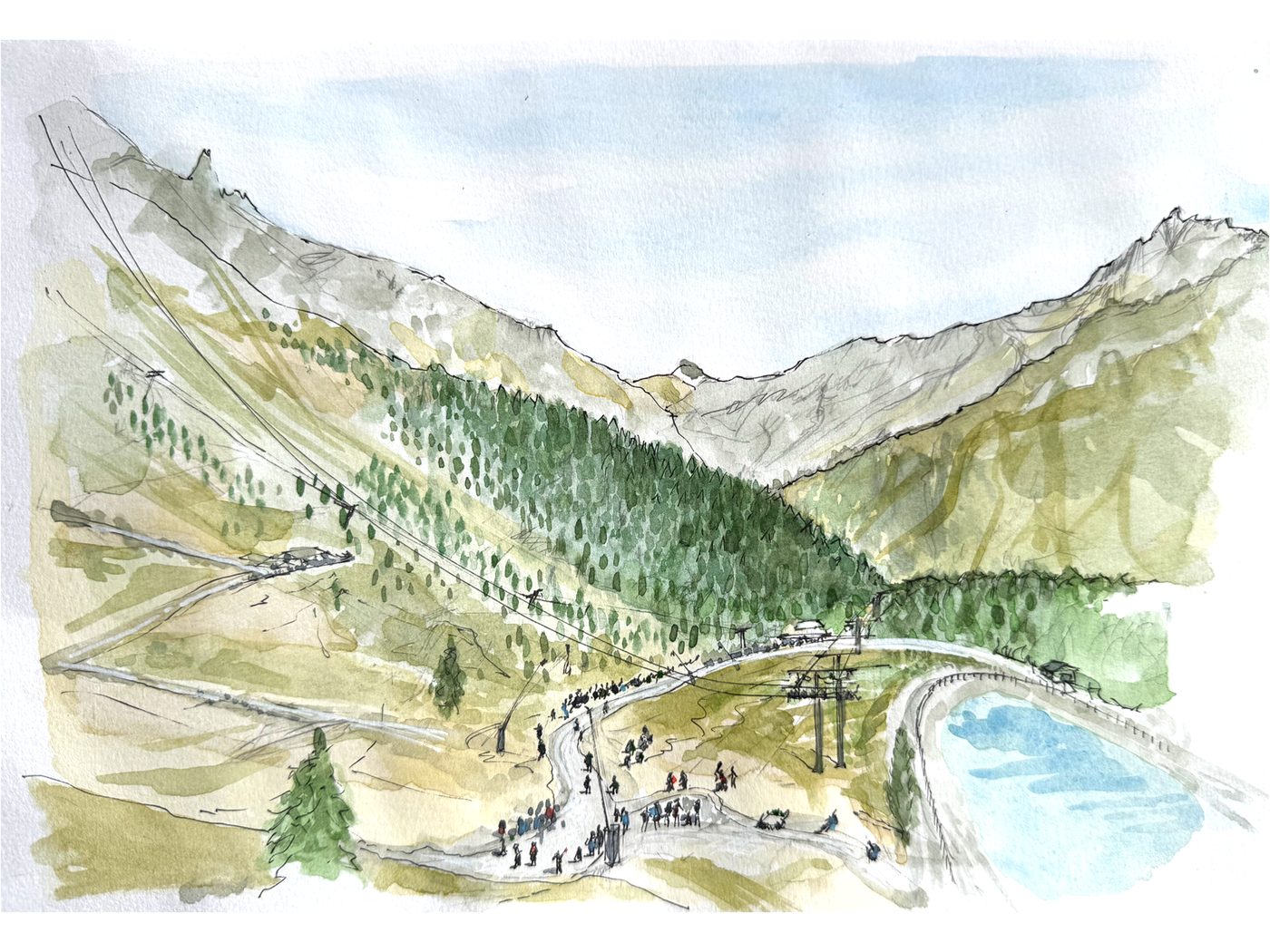 Flegere, Chamonix — ink and watercolour drawing