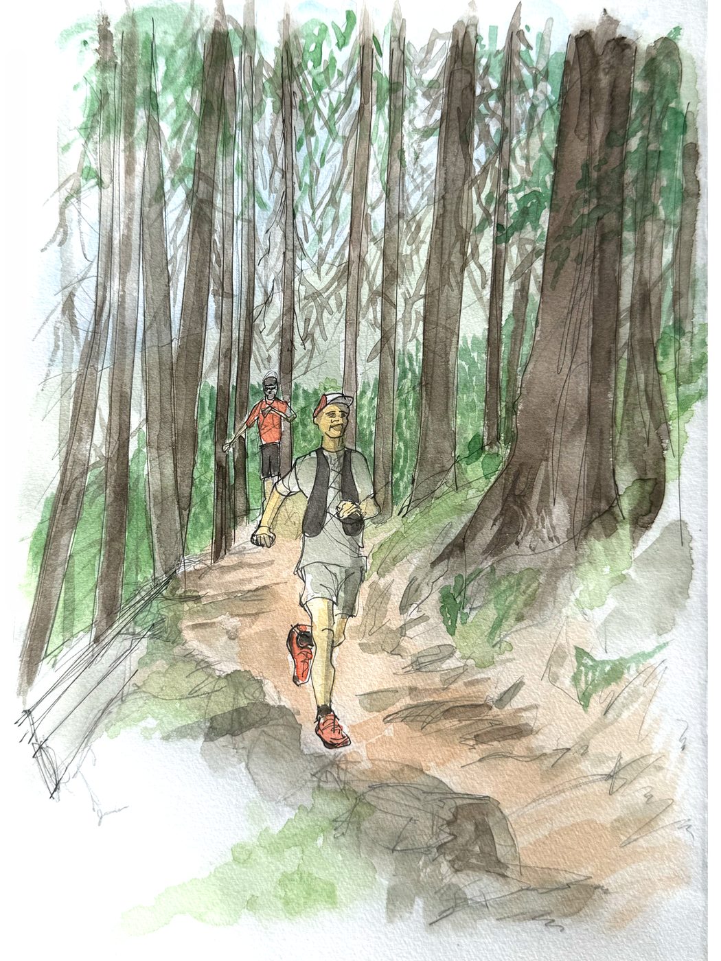 UTMB Runners, Flegere, Chamonix — ink and watercolour drawing