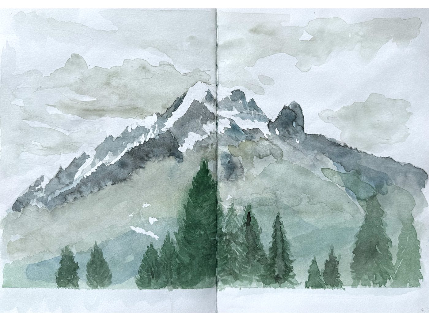 Grandes Montets, Chamonix — ink and watercolour drawing