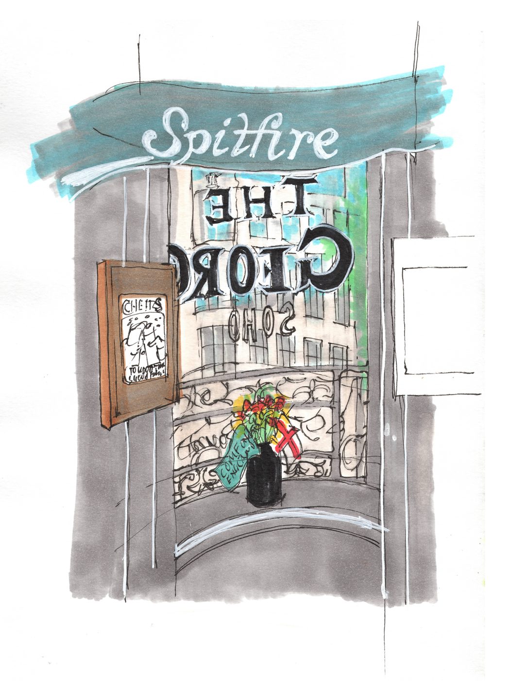 The George Soho — ink and watercolour drawing