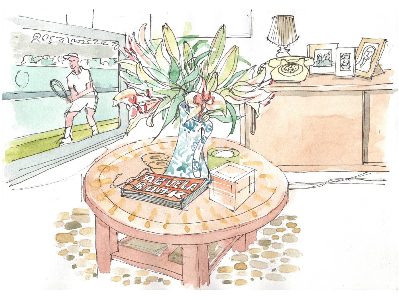 Deborah’s at Darwin Court — ink and watercolour drawing